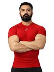 FUAARK Men's Half Sleeve Compression T-Shirt - Athletic Base Layer for Fitness (Medium, Red)