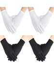 4 Pairs Uniform Gloves Women Costume Gloves Spandex Dress Gloves for Man Formal Tuxedo Guard Parade Costume (White, Black)