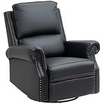 HOMCOM Manual Recliner Chair 360° Swivel Rocking Armchair Sofa with PU Leather Padded Cushion and Backrest for Living Room Black