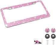 Bling Car License Plate Frame, Handcrafted Crystal Stainless Steel, Sparkly, Durable, Universal Fit, Car Accessories for Girls, Women (Pink)