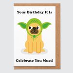 STUDIO BOKETTO Birthday Card Husband Geeky Birthday Card Science Fiction Celebrate You Must Nerdy Pug Birthday Card Pug Gifts Funny Birthday Card Dog Card for Him Dad Boyfriend Boys, white