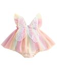 ZZLBUF Infant Girl Rompers Dress Embroidery Butterfly Wing Fly Sleeve Rainbow Color Tulle Skirt Hem Jumpsuits Clothes Baby Bodysuits (Pink Purple, 12-18 Months)