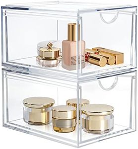 AMEITECH Stackable Cosmetic Organizer Drawers, Acrylic Clear Makeup Organizer, Vanity Container Drawer for Cosmetics, Skin Care, Hair Accessories, Bathroom Counter or Dresser - Set of 2