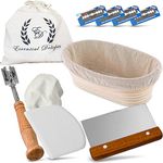 10 Inch Oval Bread Banneton Proofing Basket Set Includes: Decorative Bread Bag + Scoring Lame + Metal Dough Scraper + Flexible Plastic Bowl Scraper + Free Ebook