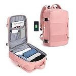 Small Travel Backpack Women, Carry On Backpack,Hiking Backpack Waterproof OutdoorSports Rucksack Casual Daypack School Bag Fit 15.6 Inch Laptop with USB Charging Port Shoes Compartment Pink