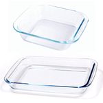 Femora Borosilicate Glass Microwave Safe; Oven Safe Rectangular and Square Dish 1600 ML_1700 ML; Set of 2, Transparent