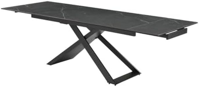 Vente-Unique - Table à Manger Extensible 6 à 10 Personnes en céramique, Verre trempé et métal - Effet marbre Noir - XERENA de Maison Céphy