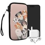 kwmobile Neoprene Sleeve for Smartphone Size L - 6.5" - Shock Absorbing Pouch Case - Protective Phone Bag - Funny Dogs Brown/White/Taupe