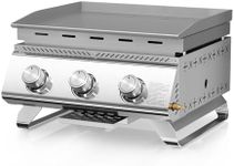R.W.FLAME Portable Tabletop Propane Gas Grill with Large Detachable Griddle,Stainless Steel,3-Burner,24,000 BTU Compact Camping BBQ, 18.9"x15.6" Cooking Area
