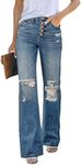 LookbookStore Womens Butt Lifting Jeans Women Patch Flare Jeans Bell Bottom Raw Hem Blue Bell Bottom Jeans for Juniors Size Medium Size 8 10