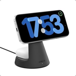 Anker MagSafe Compatible 2-in-1 Charging Stand, iPhone 16 Wireless Charger, Qi2 Certified 15W Ultra-Fast, Adjustable and Super Strong, for iPhone 16/15/14/13/12 Series, AirPods (Charger Not Included)
