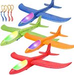 BooTaa 4 Pack LED Foam Airplane,17.5" Large Throwing Foam Plane, 2 Flight Mode Glider, Flying Toy for Kids, Gifts for 3 4 5 6 7 8 9 Years Old Boy, Outdoor Sport Toys Birthday Party Favors