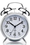 DHARMASHYA Retro Twin Bell Alarm Clock – Classic Metal Frame Table Clock with Night Backlight, Super Loud Alarm for Heavy Sleepers, Quartz Movement for Accurate Timekeeping (Silver)