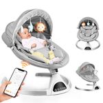 Aomdom Electric Baby Bouncer Chair with Mobile App Control and Remote Control,Electric Baby Swing with 5 Swing Amplitudes 3-Stage Timer,Soft Padded Grey Lamb Newborn Bouncer