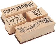 Juvale 4-Piece Card Making Stamps Set - Wood Mounted Rubber Stamps for Card Making, DIY Crafts, Scrapbooking - Happy Birthday, Thank You, Congratulations, with Love