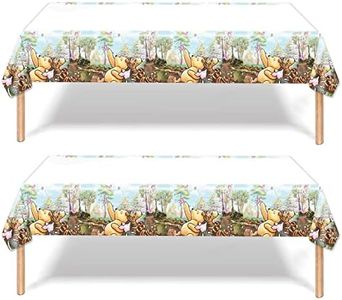 Omto 2pcs Pooh Bear Tablecloth Disposable Tablecover Birthday Party Supplies and Decorations for Kid Boy Baby Shower Rectangle Tables 70"X42",2 Pack