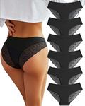 BeReady Lace Women's Underwear Seamless Briefs Women's V Waist Lace Seamless Hipster Underwear Multipack Pack of 6, Black*6, Medium