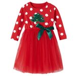 Beganly Little Girls Christmas Red Dress Toddler Long Sleeves Green Tulle Tutu Party Dresses Xmas Outfits Christmas Tree 110