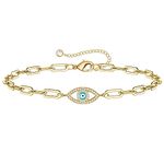 Dainty Evil Eye Bracelets for Women, Gold Plated Adjustable Evil Eye Lucky Amulet Chain Bracelet Jewelry Gifts, adjustable, alloy, Agate