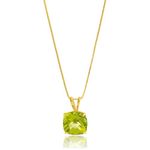 MAX + STONE 14k Yellow Gold 8mm Cushion Cut August Birthstone Peridot Solitaire Pendant Necklace for Women with 18 inch Box Chain