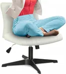 Criss Cross Desk Chair - Wide Armless Office Chair No Wheels, Cross Legged Office Chair, Adjustable Modern 360 Swivel Vanity, Fabric Padded,120° Rocking Ergonomic Mid Back Computer - Cream