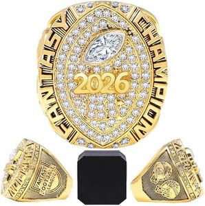 Officentra 2026 Fantasy Football Ring Fantasy Football Championship Ring with Box League Ffl Champion Trophy Rings Premium Award for Winne (Gold-026, 13-C70MM)