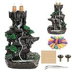 XUDREZ Dual Sided Mountain Backflow Incense Burner, Resin Backflow Incense Holder Cone Stick Holder for Home Decor Gift, 120pcs Incense Cones+30 Incense Sticks+1 Tweezer+1 Mat