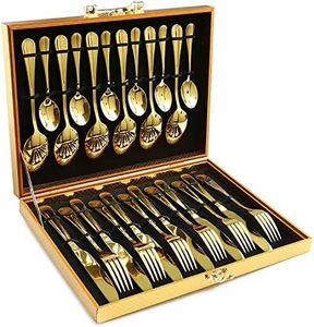 OGORI Gold Silverware Set, 24-Pieces Gold Forged Stainless Steel Flatware Set, Service of 6