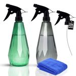 Brammh Set of 2 Spray Bottles with Extra Pump and Microfiber Cloth, Leak & Clog Proof Water Spray Bottle with 3 Adjustable Modes. 500ml Spray Bottles for Cleaning Plants Household Use and More