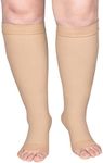 Extra Wide Calf Compression Socks Toeless for Women & Men 20-32 mmHg, Beige, 4X-Large