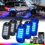 Xprite Bluetooth RGB LED Rock Lights Kit, Multicolor Neon Accent Music Flashing Lighting Underglow Kits with RF Controller for Off-Road, Trucks, Cars, UTV, ATV, SUV, RZR, Motorcycles, Boats - 6 Pods