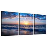 hyidecorart Sunset Beach Canvas Wall Art for Living Room, Modern Artwork Nature Blue Sea Landscape Bathroom Pictures Bedroom Wall Decor, Family Prints Paintings Wall Decorations Hallway Kitchen Office