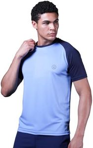 CHKOKKO Men's Polyester Solid Quick Dry Sports Gym T-Shirt Breathable Moisture-Wicking Half Sleeve Round Crew Neck Regular Fit Active Wear For Running And Training Icebluenavy L