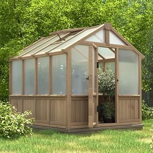 VEIKOU 6x8FT Greenhouse, greenhouses for Outdoors with Cedar Frame, Multi-Layer Polycarbonate Panel, Green House with Adjustable Vent for Outside, Garden, Backyard