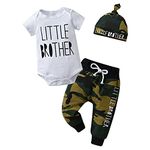 Tinykeke Newborn Baby Boy Clothes Infant Little Brother Short Sleeve Romper + Hat +Pants 3pcs Summer Outfits Sets (Newborn) Camo and White