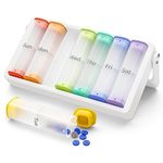 Weekly Pill Box 7 Day 2 Times a Day, KOVIUU Travel Pill Organiser Am Pm, Daily Tablet Organiser Dispenser, Portable Medication Organizer, Large Holder Container for Medicine Vitamin, Translucent-White