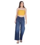 i'sol Women's Stella Stylish Flared Jeans for Women and Girls||Casual Comfortable High Waist||Fashionable Washed Loose Fit Straight Denim Jeans||Wide Leg Ladies Pants Dark Indigo Blue 26