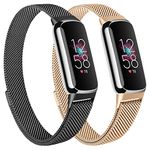 Vancle 2 Pack Metal Bands for Fitbit Luxe Bands Women Men, Milanese Loop Magnetic Stainless Steel Mesh Strap for Fitbit Luxe/Fitbit Luxe Special Edition Fitness Tracker (Black/Rose Gold)