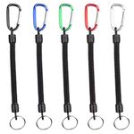 kuou 5PCS Stretchy Spiral Keyring with Color Carabiner, Spiral Retractable Coil Key Chain Theftproof Anti-Lost Stretch Cord Safety Key Ring with Metal for Keys, Wallet, Cellphone