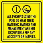 Wall Signs Liability All Persons Using The Swimming Pool Do So At Their Own Risk. Spa Warning Sign Metal 12x12 Hotel Decorative Safety Hot Multi Chemicals Large Tub Person Accidents Aigns Management