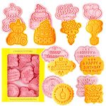 Crethinkaty Happy Birthday Cookie Cutter-8 Plastic Cookie Stamps-Cartoon Fun Cookie Mold，with Happy Birthday Wishes 3D Cookie Cutter Set.