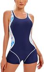 KEOYA Women One Piece Swimwear Rash Gurad Sleeveless Swimsuits UV Protection Bathing Suits Navy