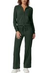QINSEN Women's Two Piece Outfits Long Sleeve Full-Zip Hoodie and Wide Leg Pants Tracksuit Lounge Matching Set, Forest Green, Large