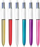 BIC 4 Colours Shine Retractable Ballpoint Pens, Medium Point (1.0 mm) - Assorted Metallic Barrels, Box of 12