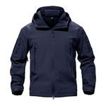 TACVASEN Men Windproof Softshell Tactical Hoodie Fleece Hunting Jacket Coat Navy,M