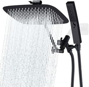 G-Promise All Metal Shower Head with 71 Inch Hose, 12 Inch Square Rain Shower Head with Handheld Spray Combo, Extra Long Hose, 3-Way Diverter, Height-Adjustable Extension Arm (Matte Black)