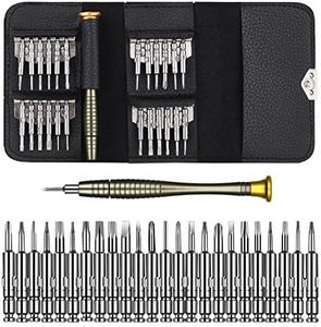 VEECEE Tournevis Précision Mini 25 en 1 Kit de Tournevis Outils de Réparation pour iphone, Portable Laptop, Montre, Bijoux, Jouets, Lunettes etc Set avec étui en Cuir