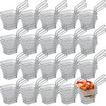 Maxdot 60 Pcs Mini Square Fry Basket with Handle Chrome French Fries Holder Chip Food Presentation Baskets Net Potato Cooking Tool for Table Serving Oil Residue Filtration