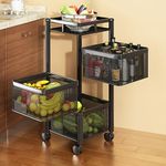 TEX-RO Kitchen Trolley with Wheels, Kitchen Organizer Items and Storage Solutions for Square Kitchen Organizer and Kitchen Accessories Items (Black,Layer 3)