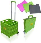 Pack and Go Folding Shopping Trolley, With Wheels, Capacity 40kg, Good for Shopping, Camping, Fishing, Festival, Cart, Trolley, Optional Lid (Green Trolley including Lid) – Sun Leisure®